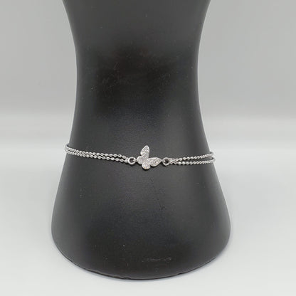 Delicate .925 Silver Chain Zircon Butterfly  7" Bracelet