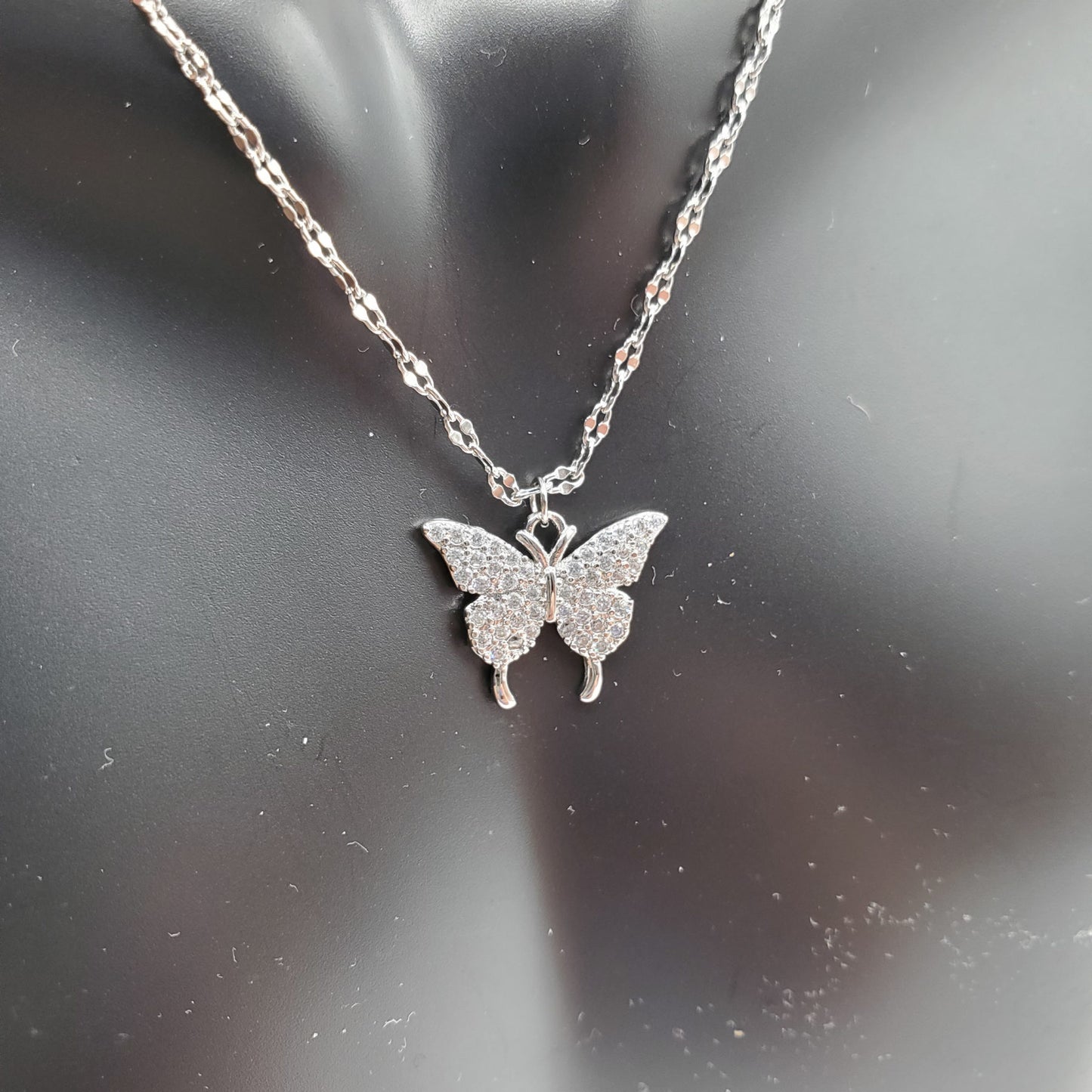 Delicate . 925 Sterling Silver double layered Butterfly Necklace