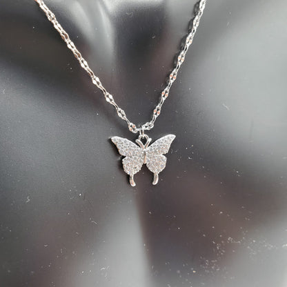 . 925 Sterling Silver Double Layer Butterfly Necklace