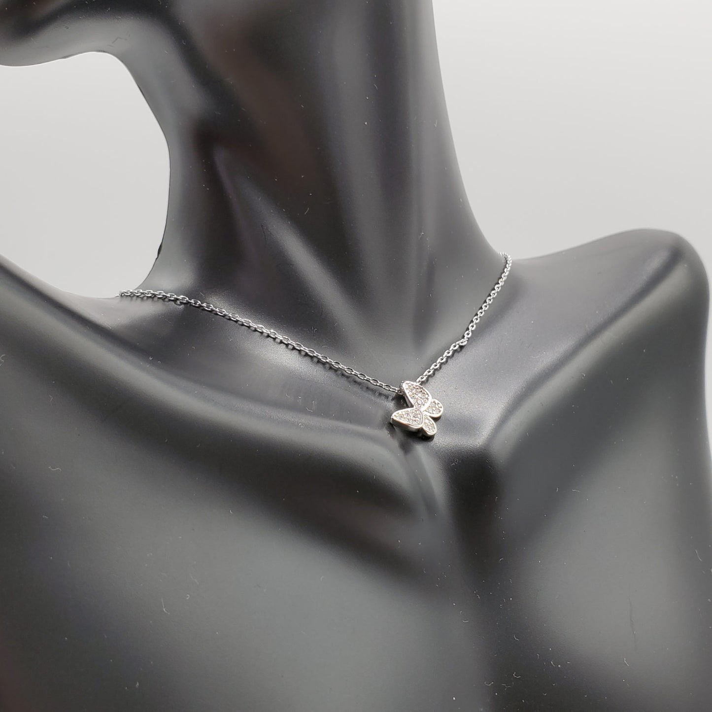 Minimalist .925 Sterling Silver 18" Crystal Butterfly Necklace