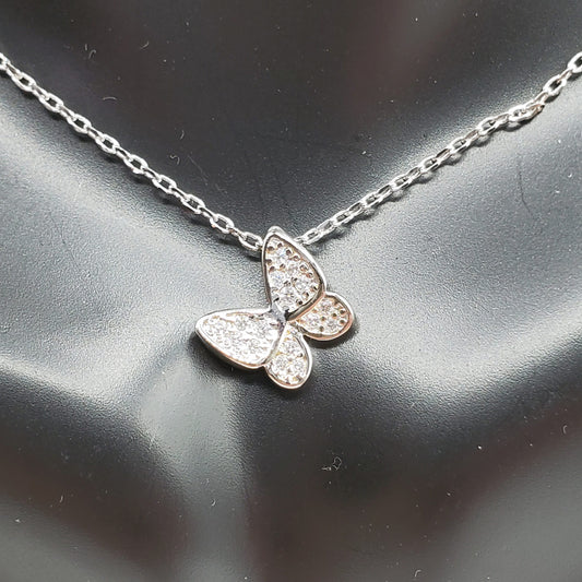 Minimalist .925 Sterling Silver 18" Crystal Butterfly Necklace