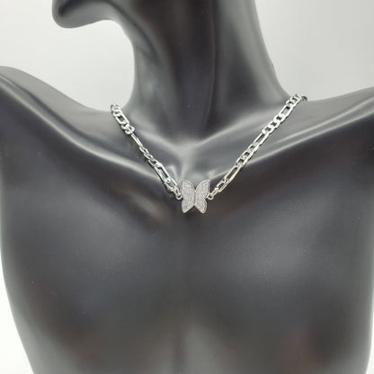 Trendy 925 Sterling Silver Chain Link Butterfly Choker Zircon Necklace