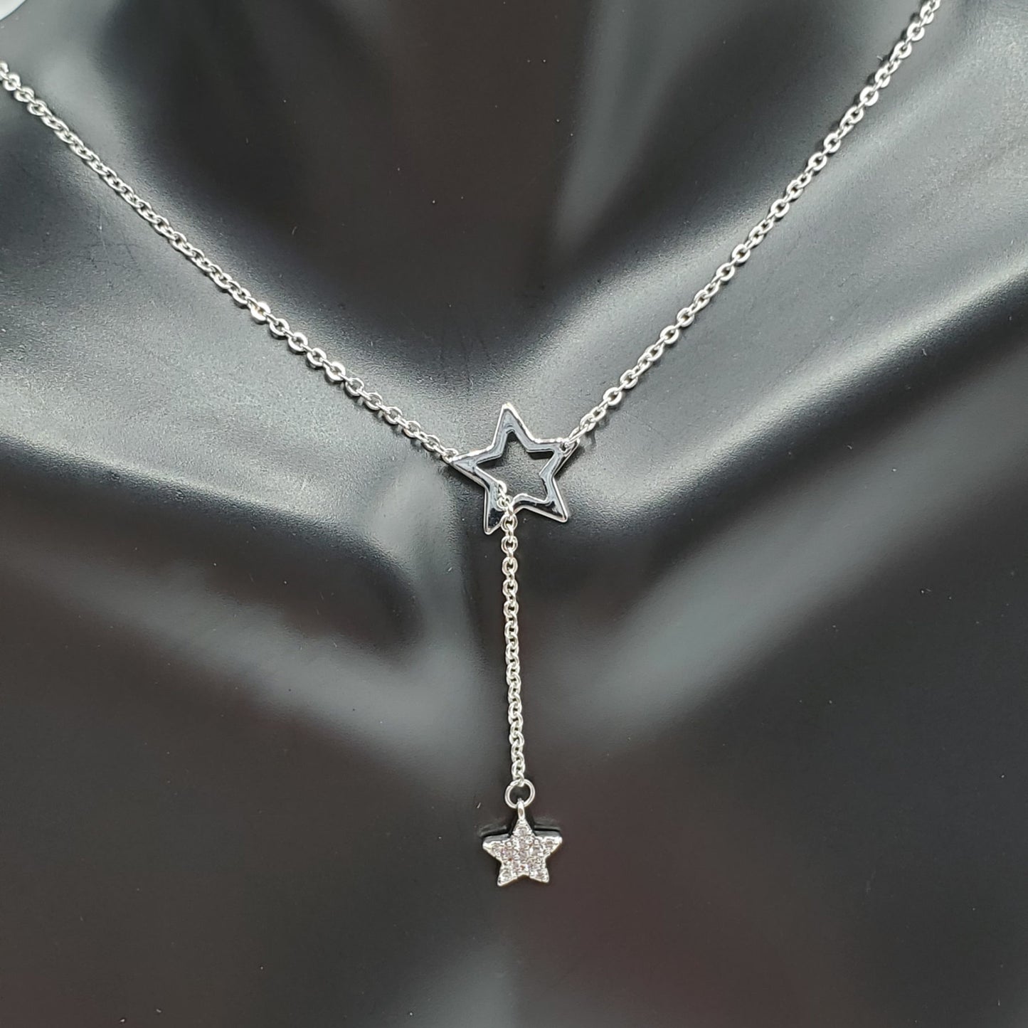 .925 Sterling Silver Star lariat Necklace