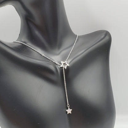 .925 Sterling Silver Star lariat Necklace