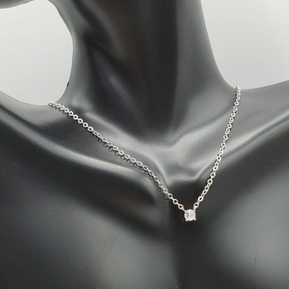 .925 Sterling Silver O-Chain Necklace 0.4cm Zircon center stone necklace