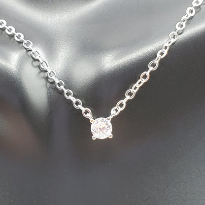 .925 Sterling Silver O-Chain Necklace 0.4cm Zircon center stone necklace