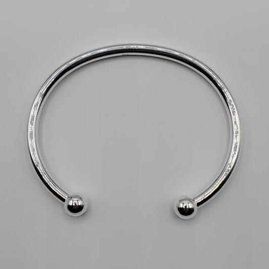 .925 Silver Double 5mm Bead Open Bangle Bracelet 7" Adjustable