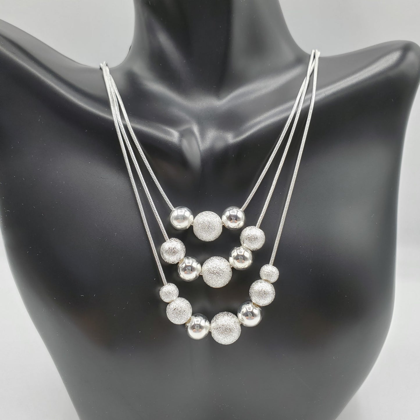 Multi layer .925 Sterling Silver Necklace and Earring Set