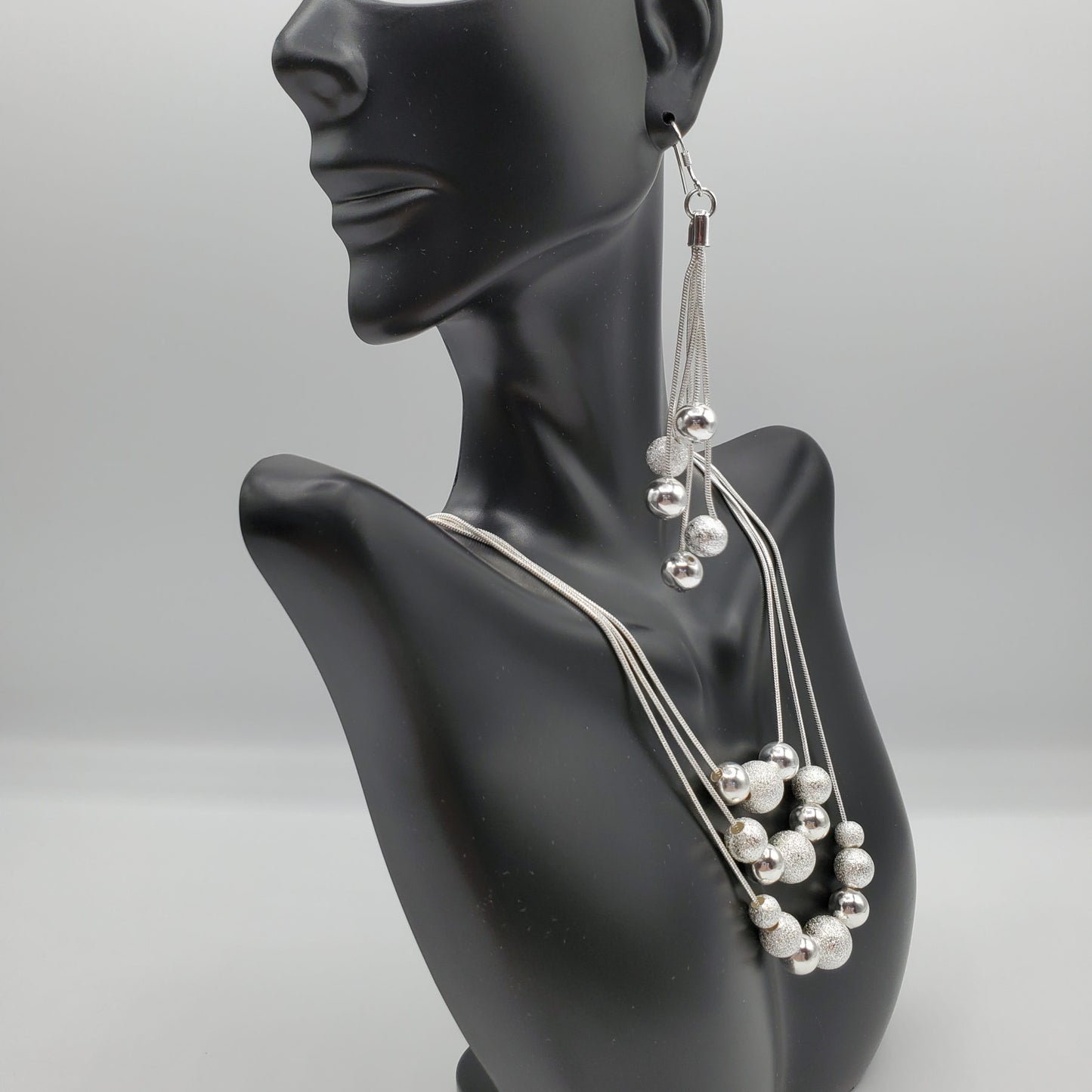 Multi layer .925 Sterling Silver Necklace and Earring Set