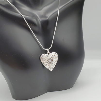 .925 Sterling Silver Heart locket on an 18" Omega chain