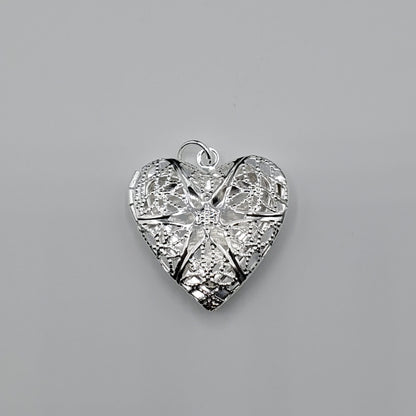 .925 Sterling Silver Heart locket on an 18" Omega chain