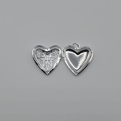 .925 Sterling Silver Heart locket on an 18" Omega chain