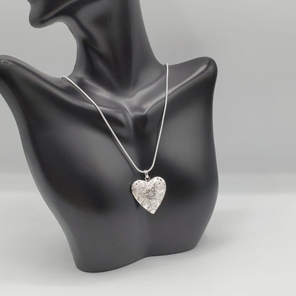 .925 Sterling Silver Heart locket on an 18" Omega chain