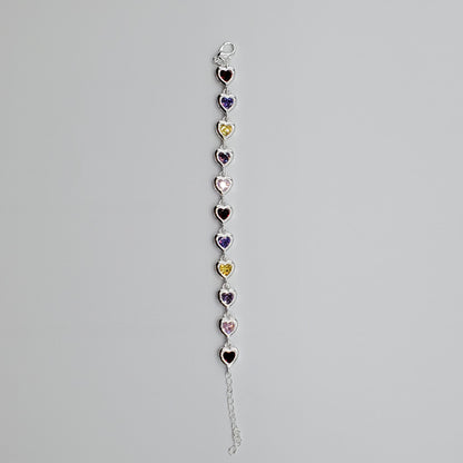 .925 Sterling Silver 8mm heart bracelet set with garnet, amethyst, pink and citrine crystals