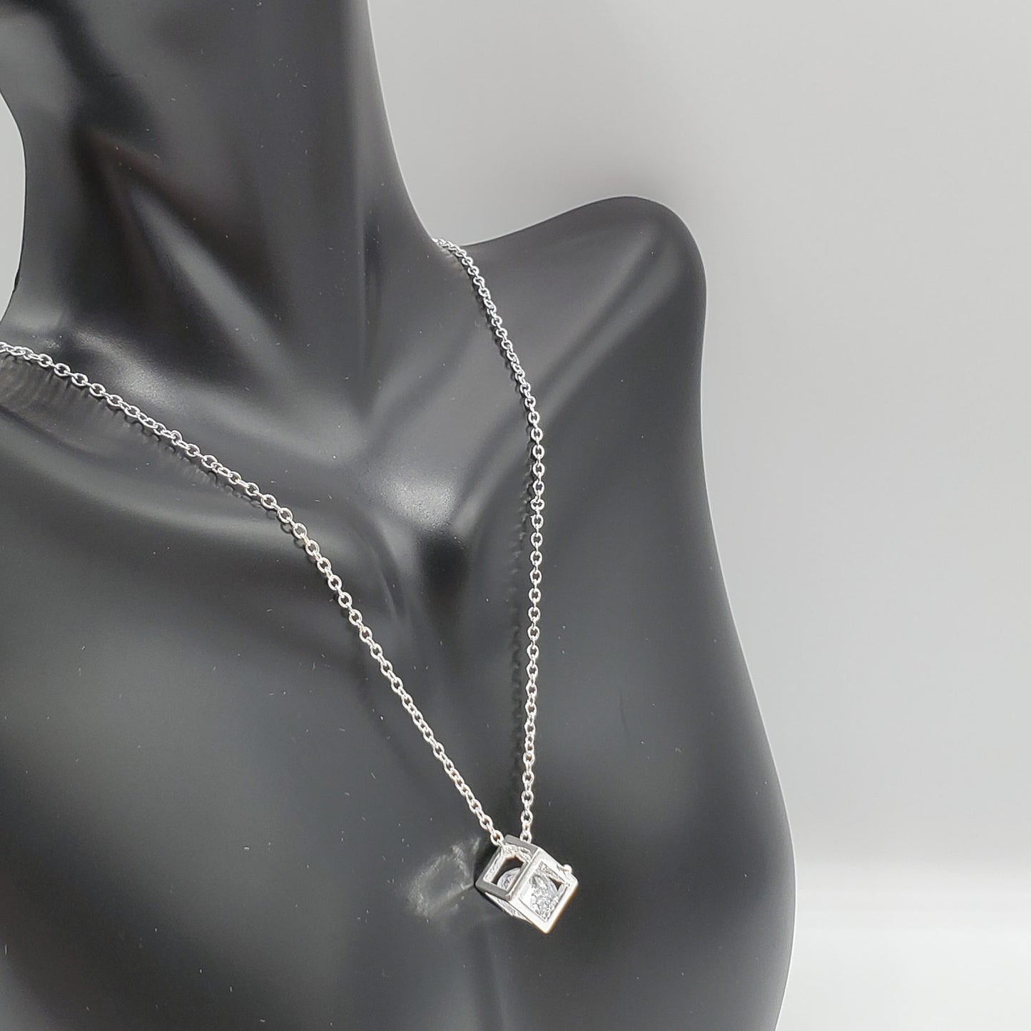 Classic hollow square .925 Sterling Silver Necklace with an 8mm crystal floating solitaire