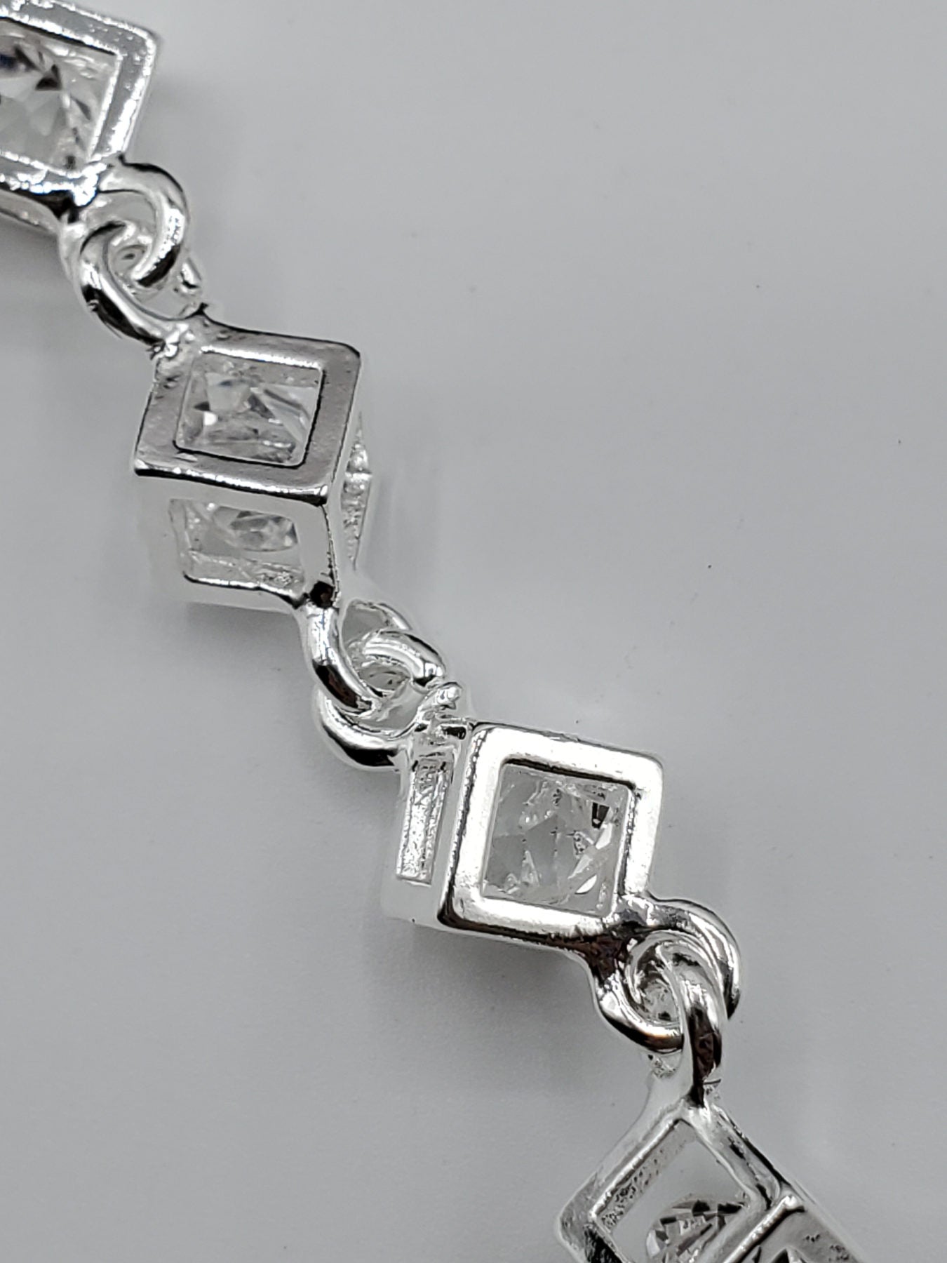 .925 Sterling Silver Clear Crystal Cube Bracelet