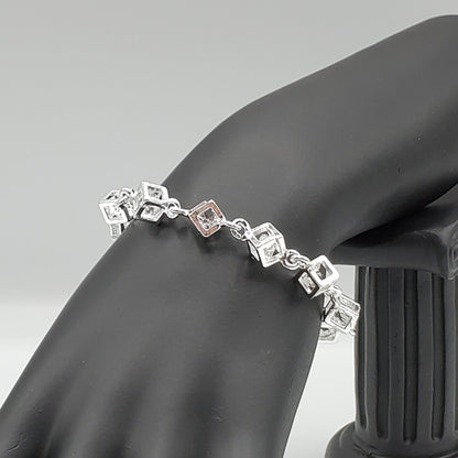 .925 Sterling Silver Clear Crystal Cube Bracelet