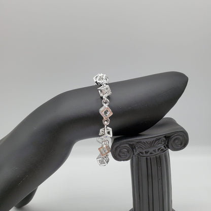 .925 Sterling Silver Clear Crystal Cube Bracelet