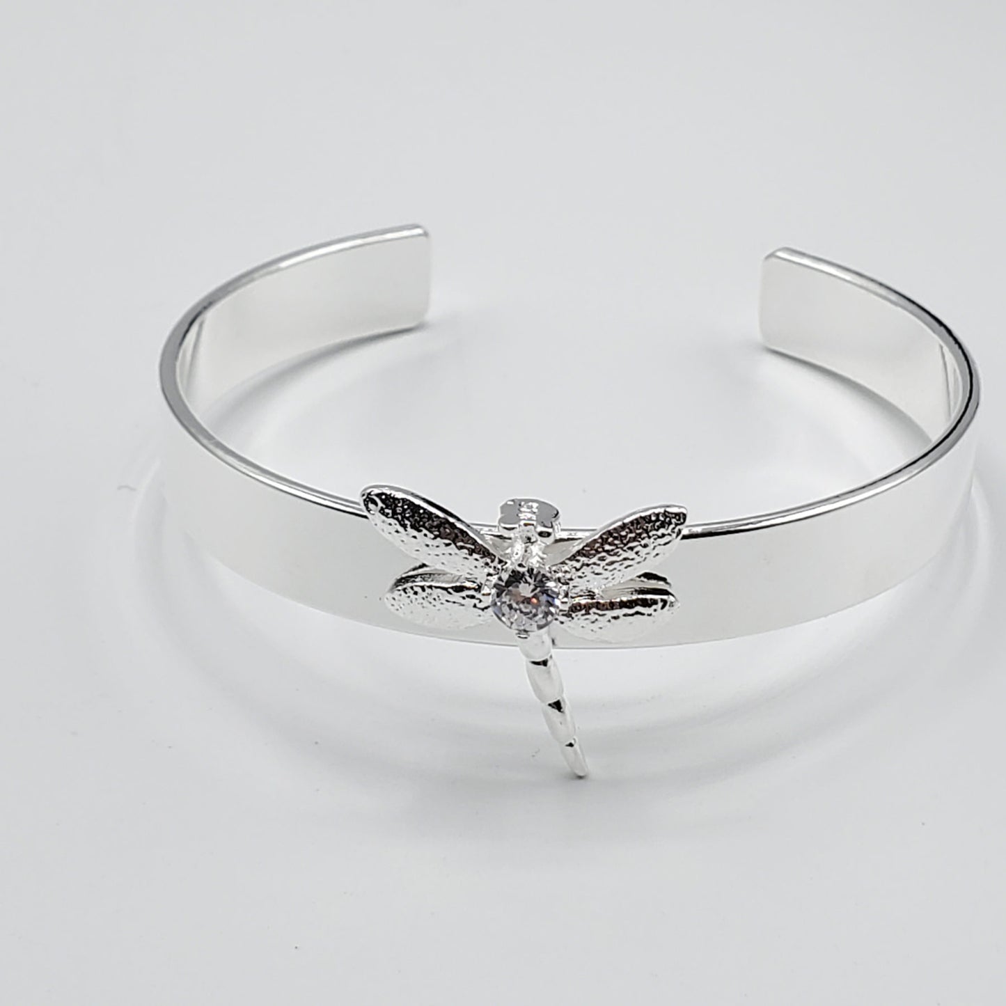 .925 Sterling Silver Dragonfly Open Cuff Bracelet