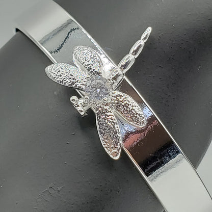 .925 Sterling Silver Dragonfly Open Cuff Bracelet