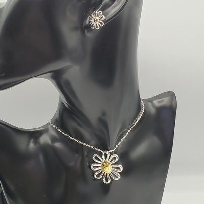 .925 Sterling Silver Summer Fun Daisy Flower Necklace set