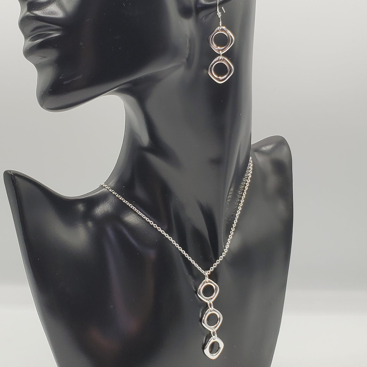 Geometric .925 Sterling Silver Necklace and Earring Set.