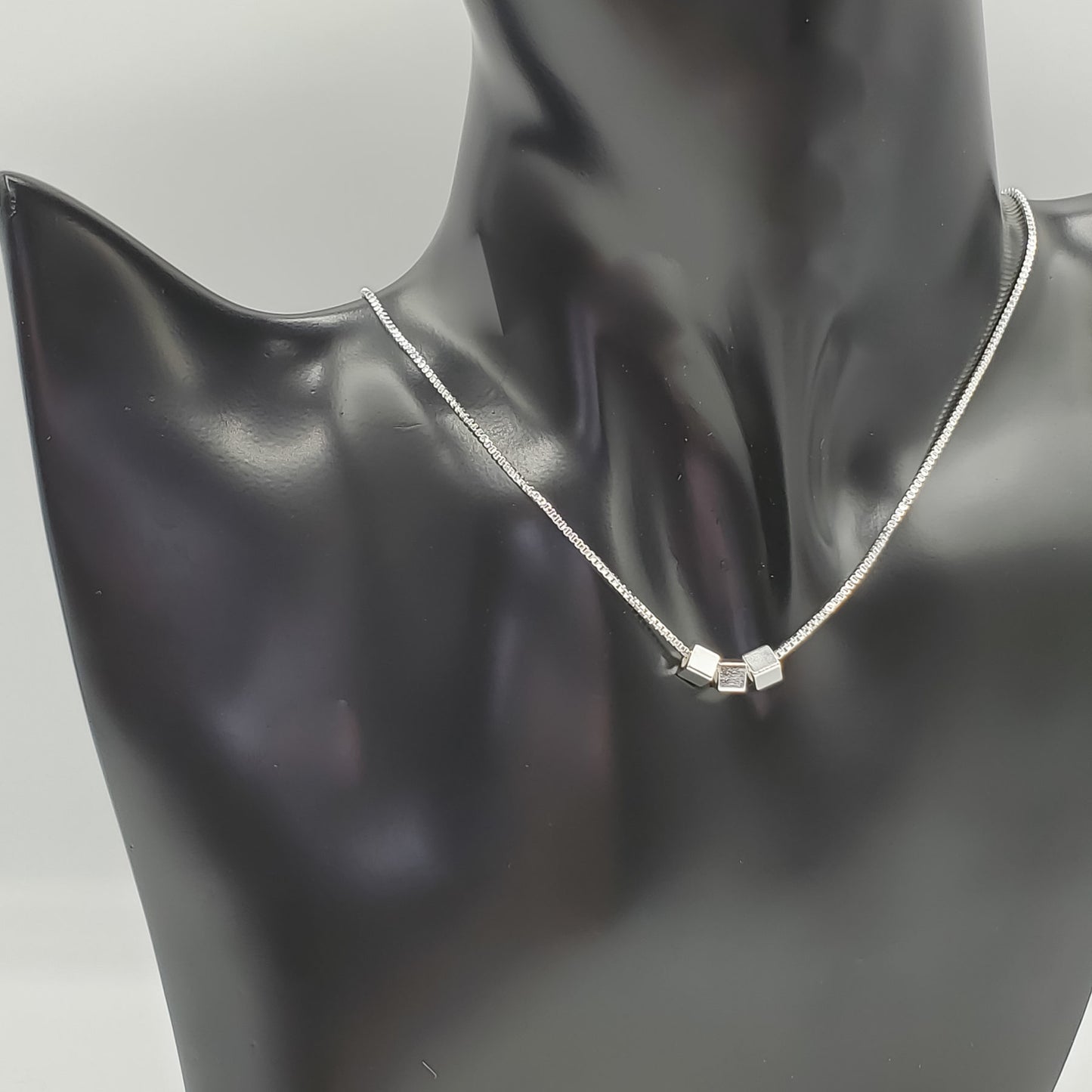 .925 Sterling Silver Minimalist 3 Square Necklace