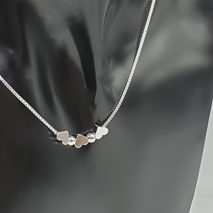 .925 Sterling Silver Minimalist 3 Heart Necklace