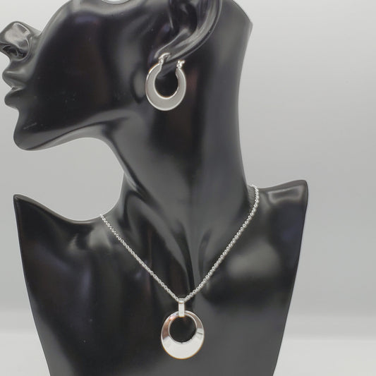 .925 Sterling Silver Silver Moon Hoop Earring and Pendant necklace set.