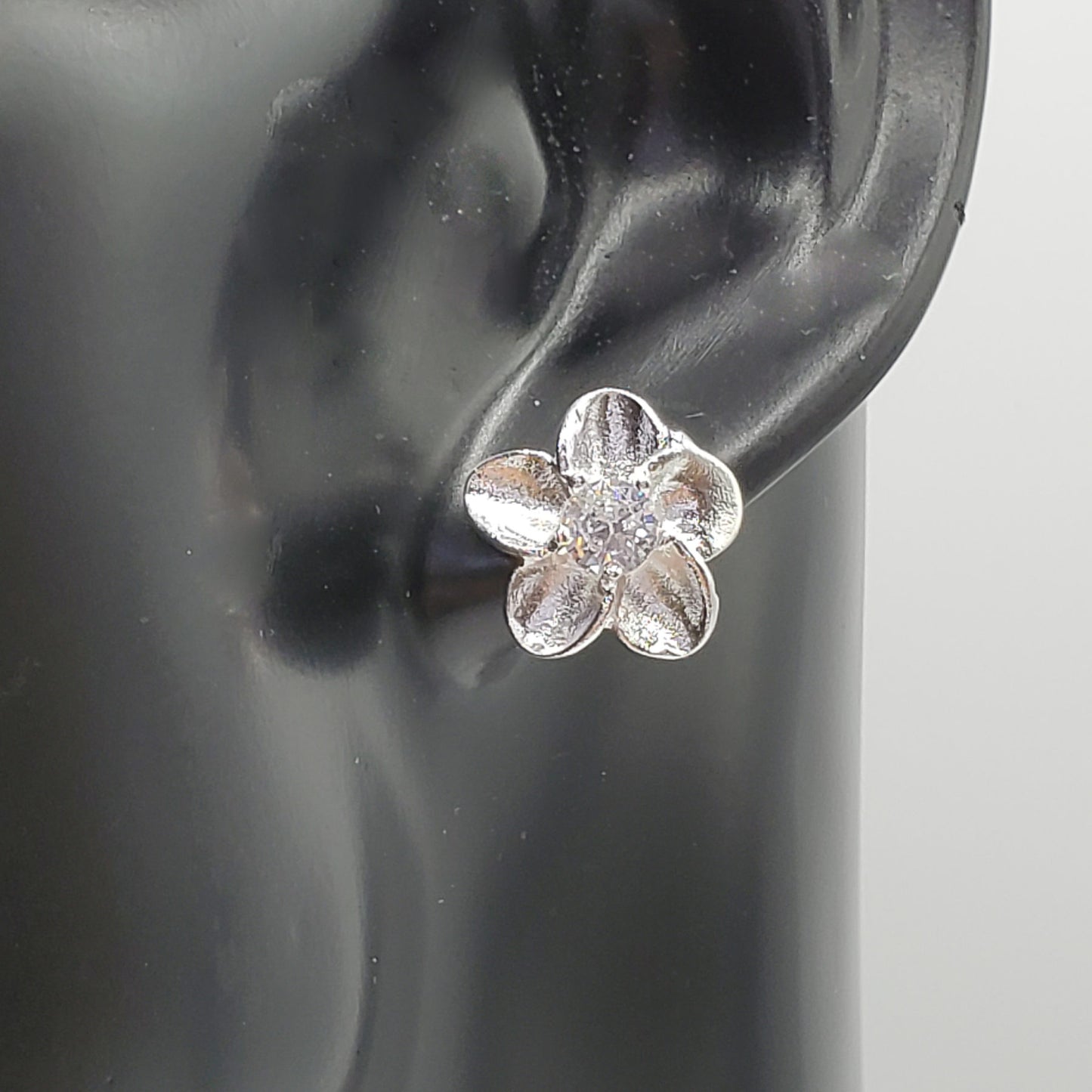 Dainty .925 Sterling Silver Hawaiian Plumeria Flower Stud Earring