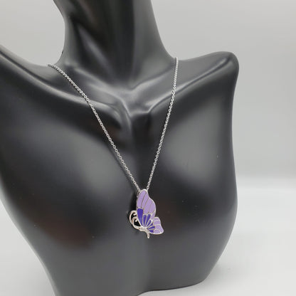 .925 Sterling Silver butterfly necklace with purple inlay