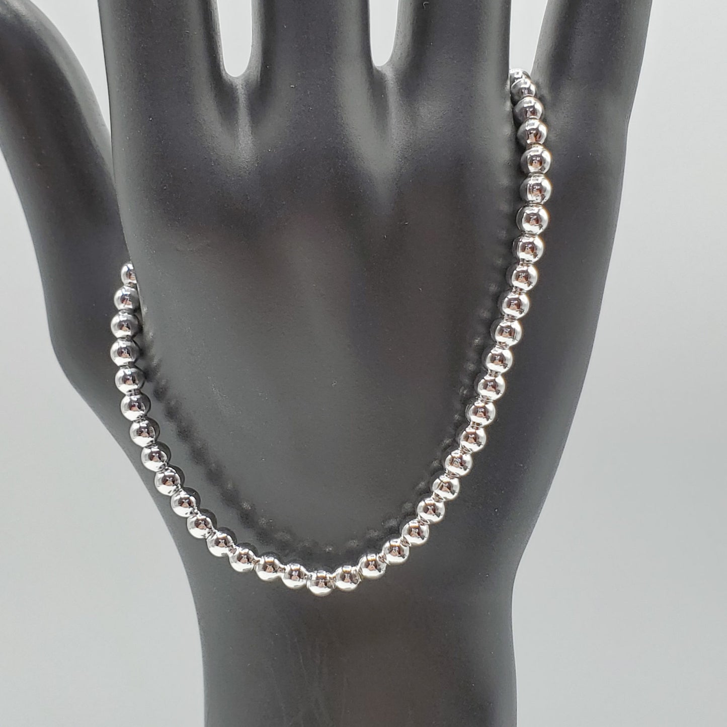 .925 Sterling Silver 4mm chain bead bracelet.