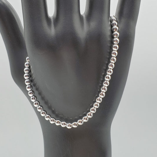 .925 Sterling Silver 4mm chain bead bracelet.