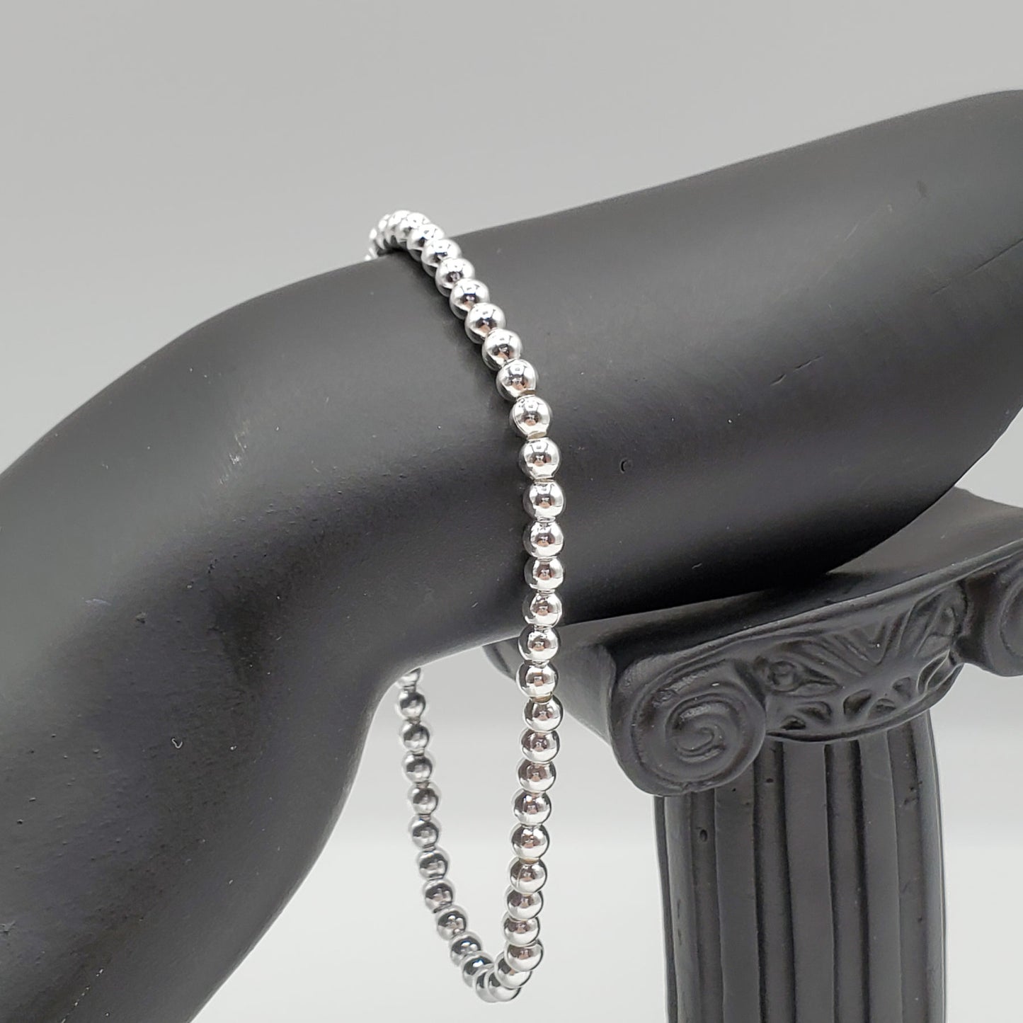 .925 Sterling Silver 4mm chain bead bracelet.