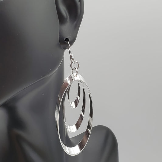 .925 Sterling Silver triple oval hoop earrings.