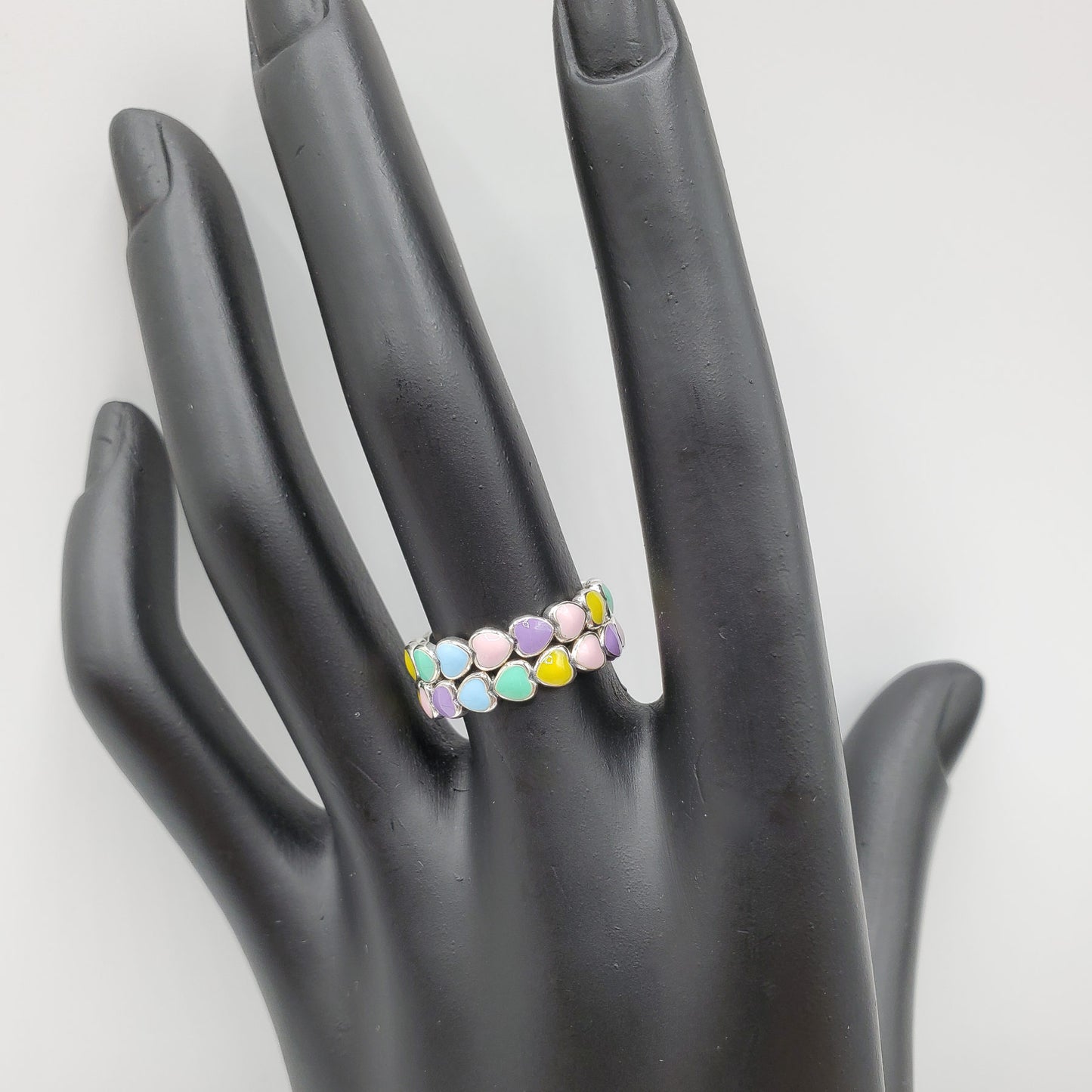 Stackable Rainbow Heart .925 Sterling Silver Ring