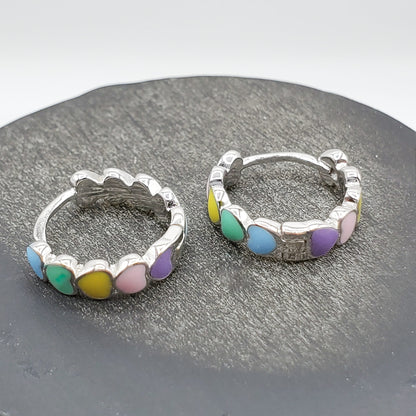 12mm rainbow heart shaped huggie earrings