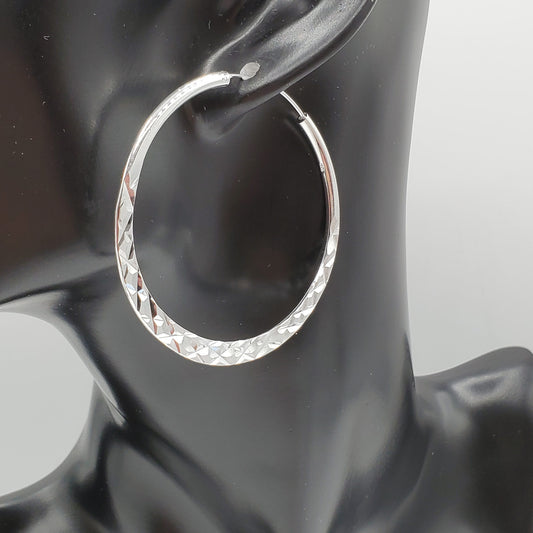 60's style .925 Sterling Silver diamond etched 54mm hoop earrings.