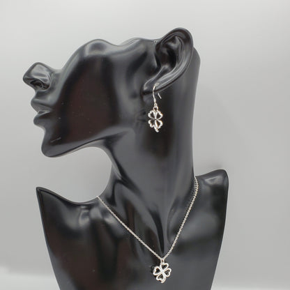 .925 Sterling Silver shamrock necklace and earrings set