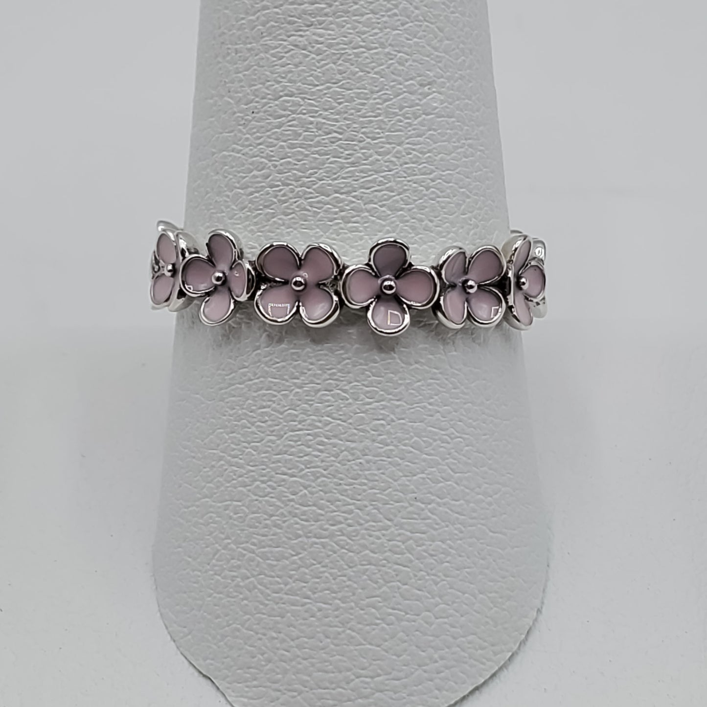 Enameled Pink flower band ring