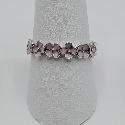 Enameled Pink flower band ring