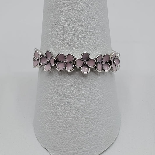 Enameled Pink flower band ring