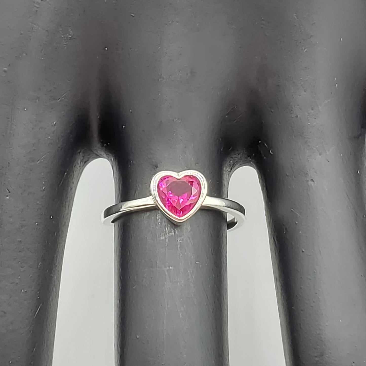 .925 Sterling Silver Red crystal heart ring