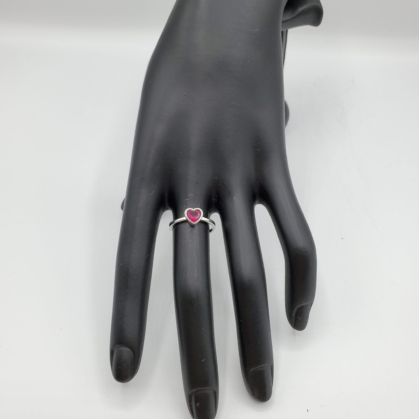 .925 Sterling Silver Red crystal heart ring