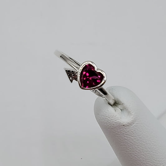 .925 Sterling Silver Red crystal heart ring