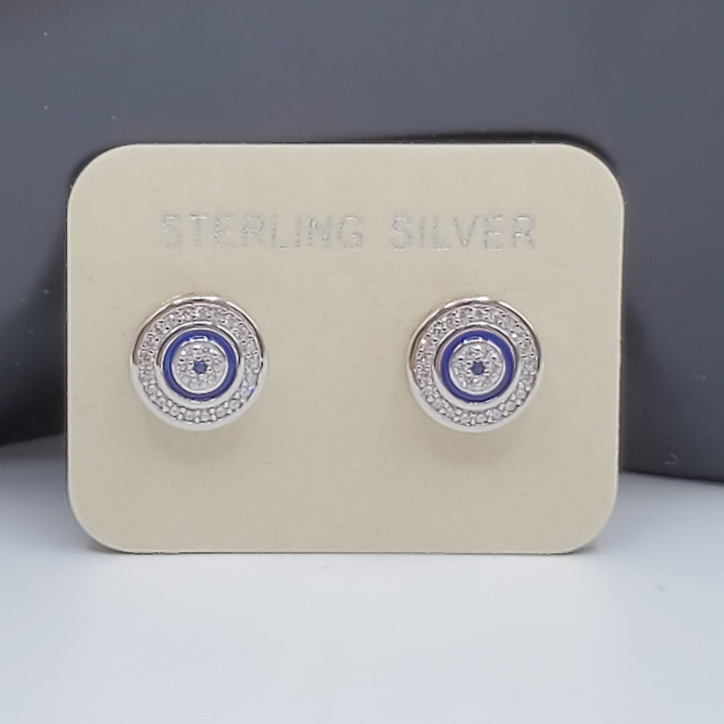 .925 Sterling silver lucky eye stud earrings.