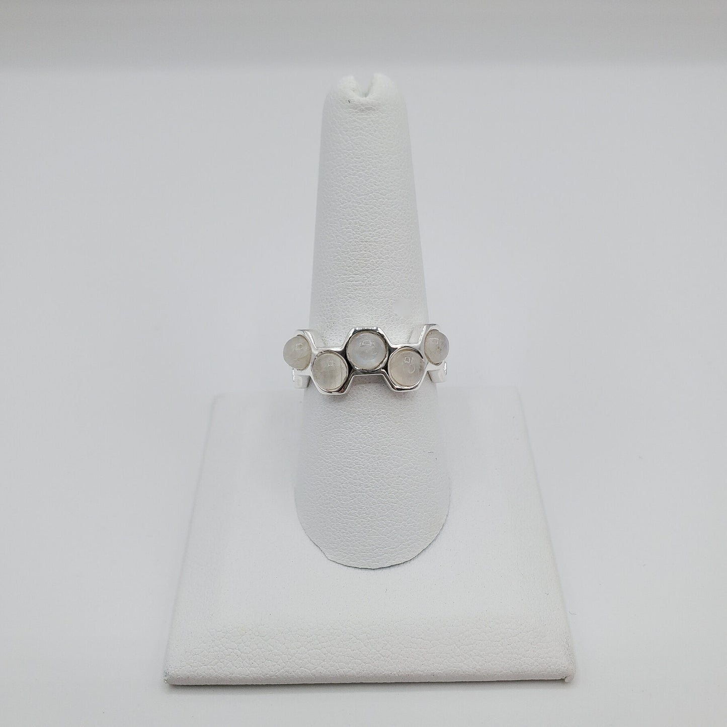 Honeycomb shaped Moonstone stackable ring.