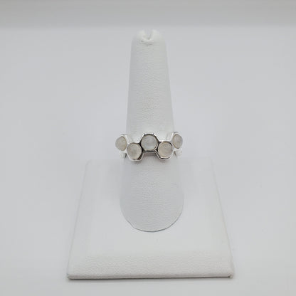 Honeycomb shaped Moonstone stackable ring.