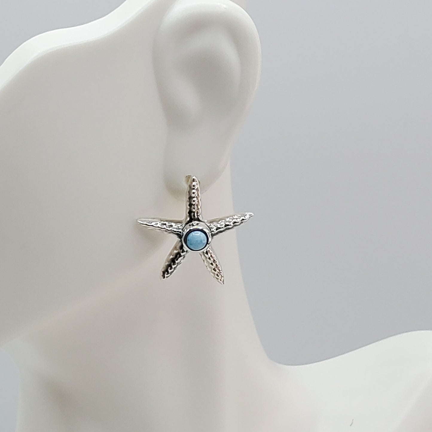 Sterling Silver and Larimar Starfish earrings