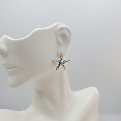 Sterling Silver and Larimar Starfish earrings